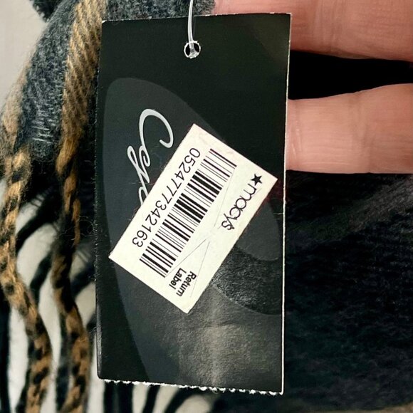 Cejon Plaid Fringe Scarf Charcoal Red Beige 100% Acrylic Italy Unisex NWT's - Picture 5 of 7